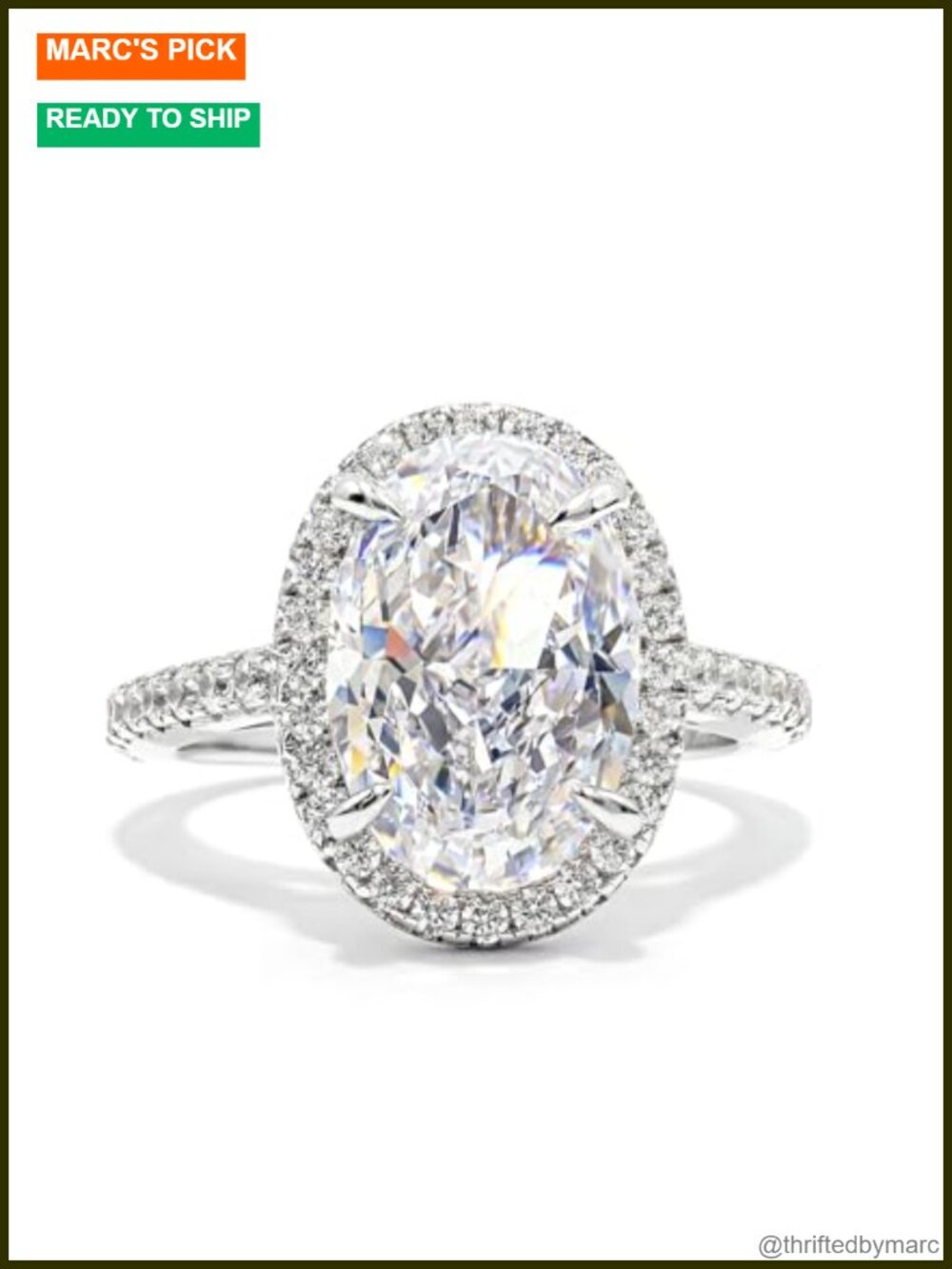 6.7CT Oval Cubic Zirconia Halo Engagement Ring 18K White Gold Plated Sterling